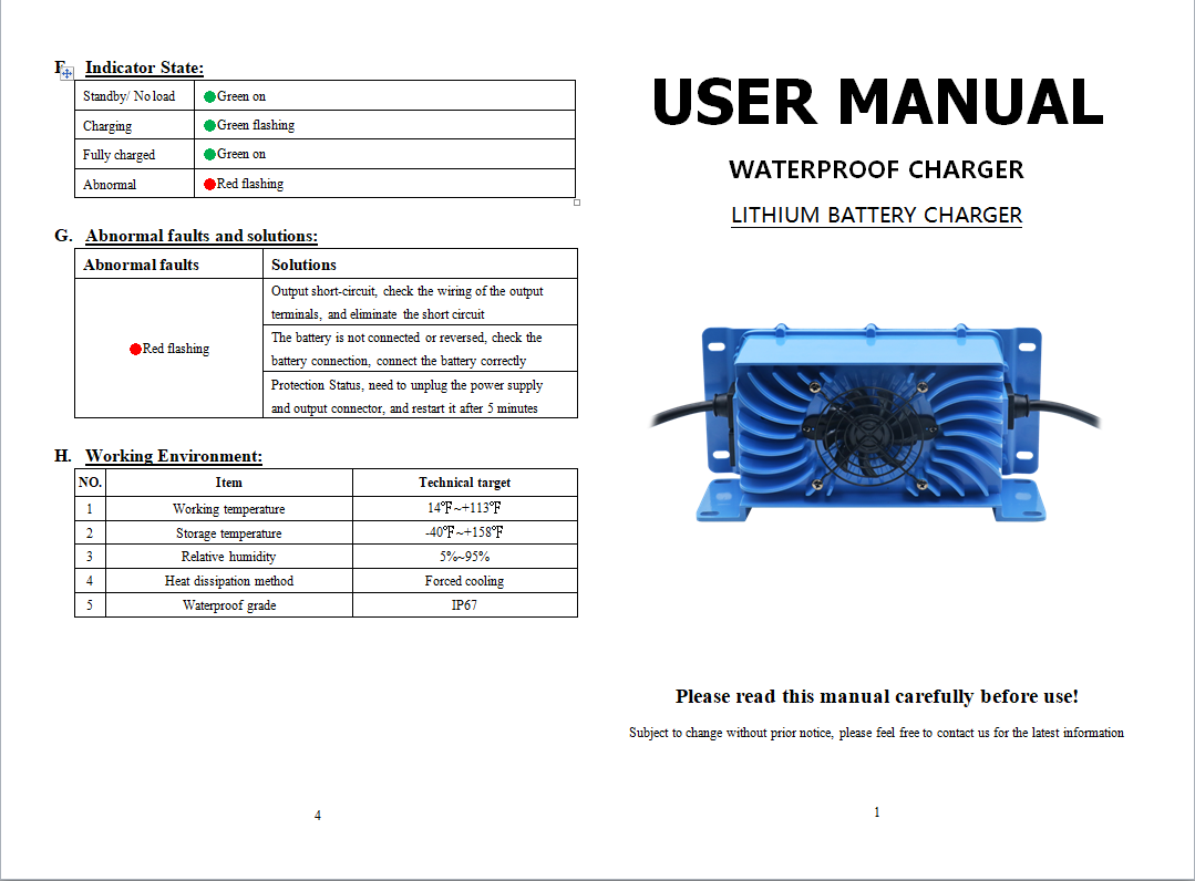 PowerHouse Lithium 36V 15A Waterproof Lithium Battery Charger