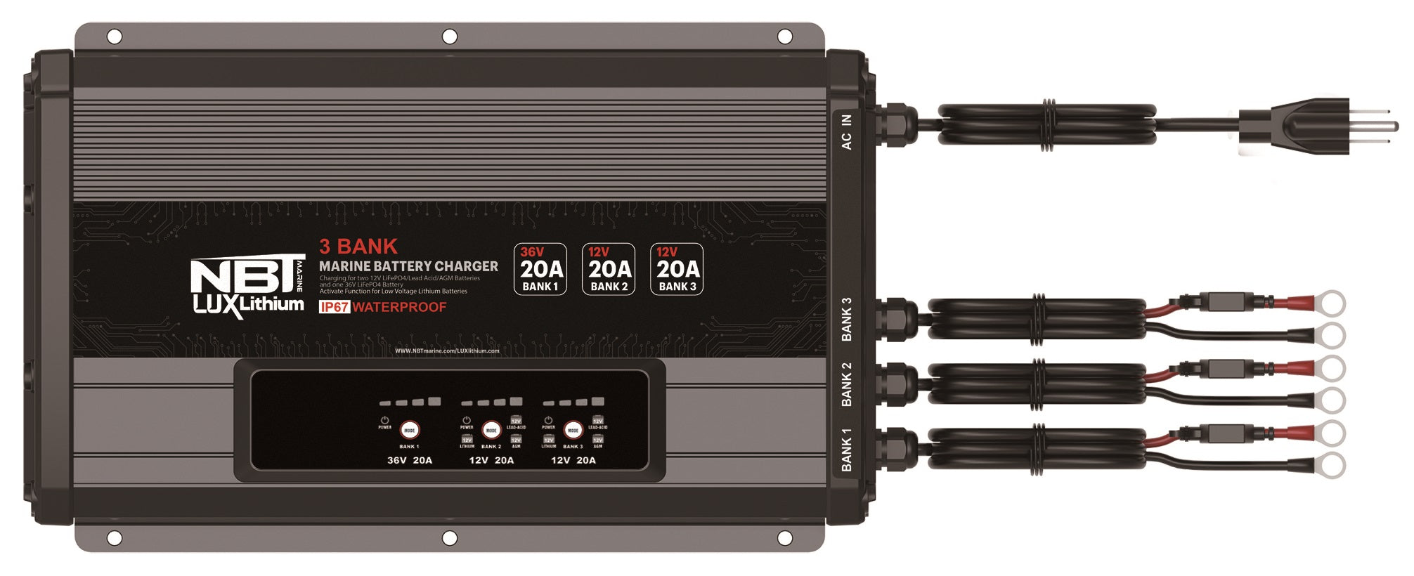 NBT Marine Lux Charger 12v 3 Bank 20A AC-DC Onboard Charger