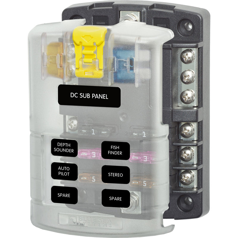 Blue Sea 5025 ST Blade Fuse Block w/Cover - 6 Circuit w/Negative Bus [5025] - Mealey Marine