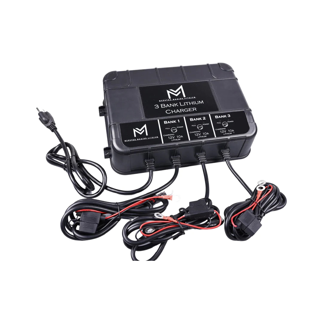 Monster Marine Lithium 3 Bank Lithium/AGM/Lead Marine Waterproof Battery Charger