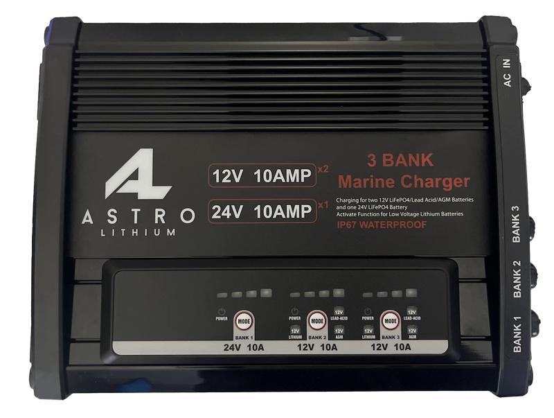 Astro Lithium 36V Lithium and 12V Lead Acid 3-Bank Waterproof Battery Charger