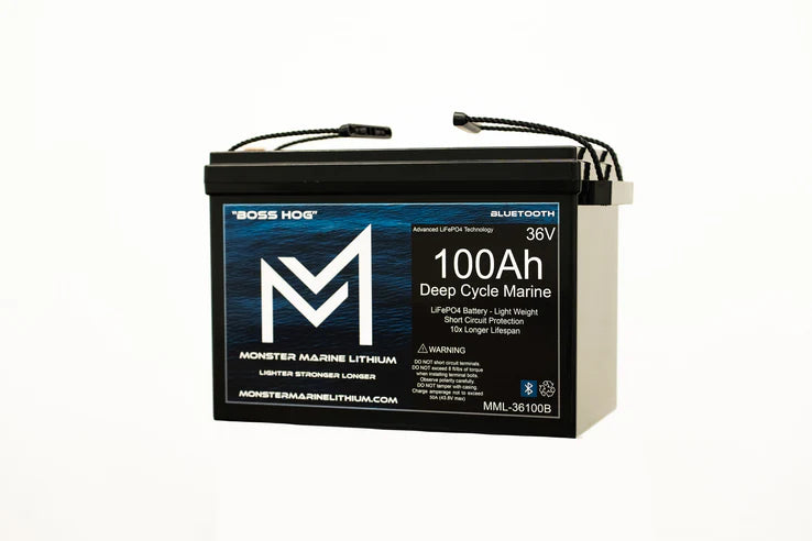 Monster Marine Lithium 36V 100AH Bluetooth Deep Cycle Lithium Marine Trolling Battery MML-36100B “Boss Hog”