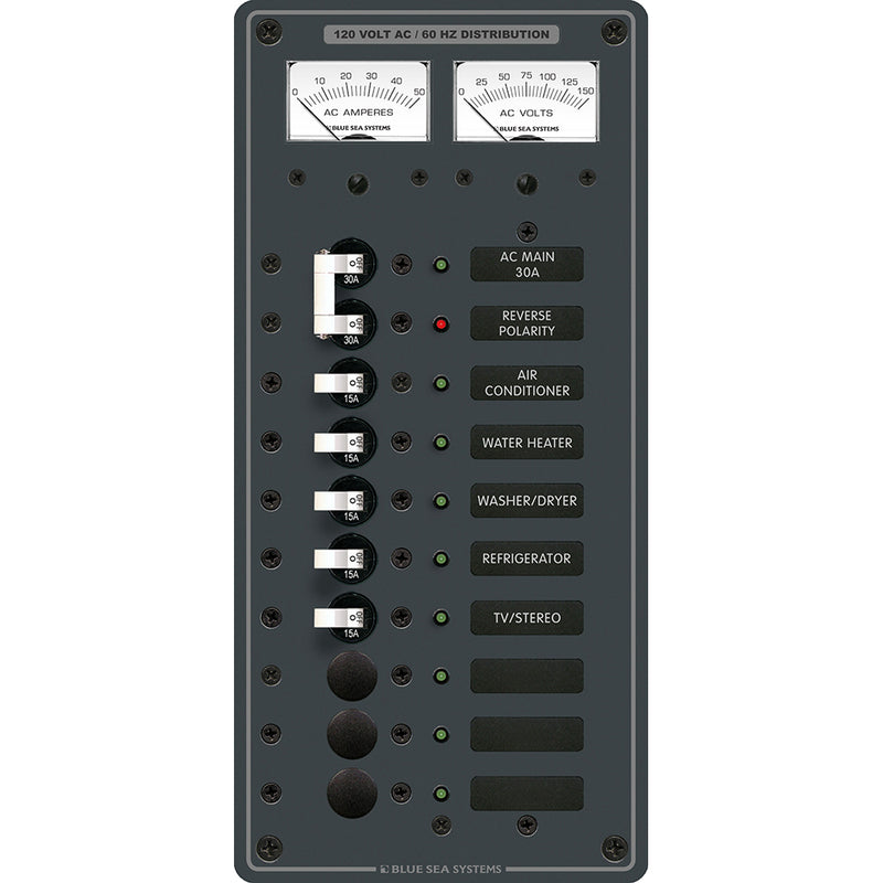 Blue Sea 8074 AC Main +8 Positions Toggle Circuit Breaker Panel - White Switches [8074] - Mealey Marine