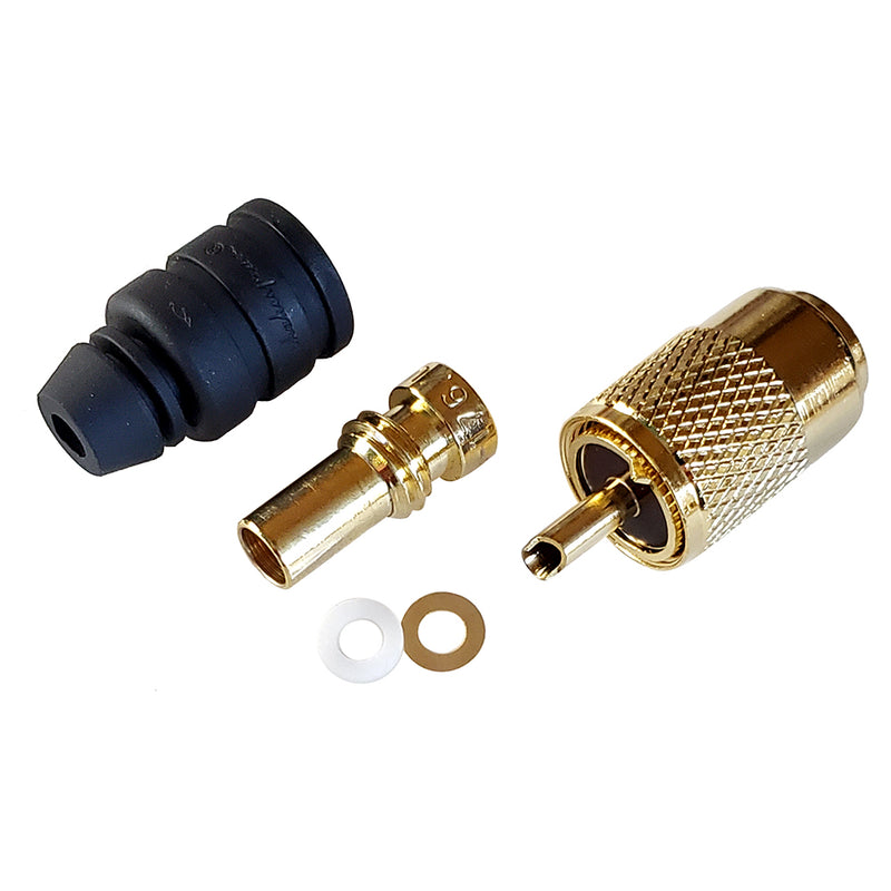 Shakespeare PL-259-8X-G Solder-Type Connector w/UG176 Adapter & DooDad&reg Cable Strain Relief f/RG-8X Coax [PL-259-8X-G] - Mealey Marine