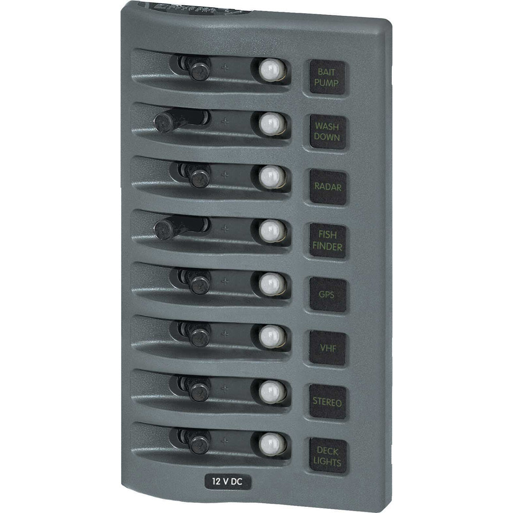 Blue Sea 4378 WeatherDeck Water Resistant Circuit Breaker Panel - 8 Position - Grey [4378] - Mealey Marine