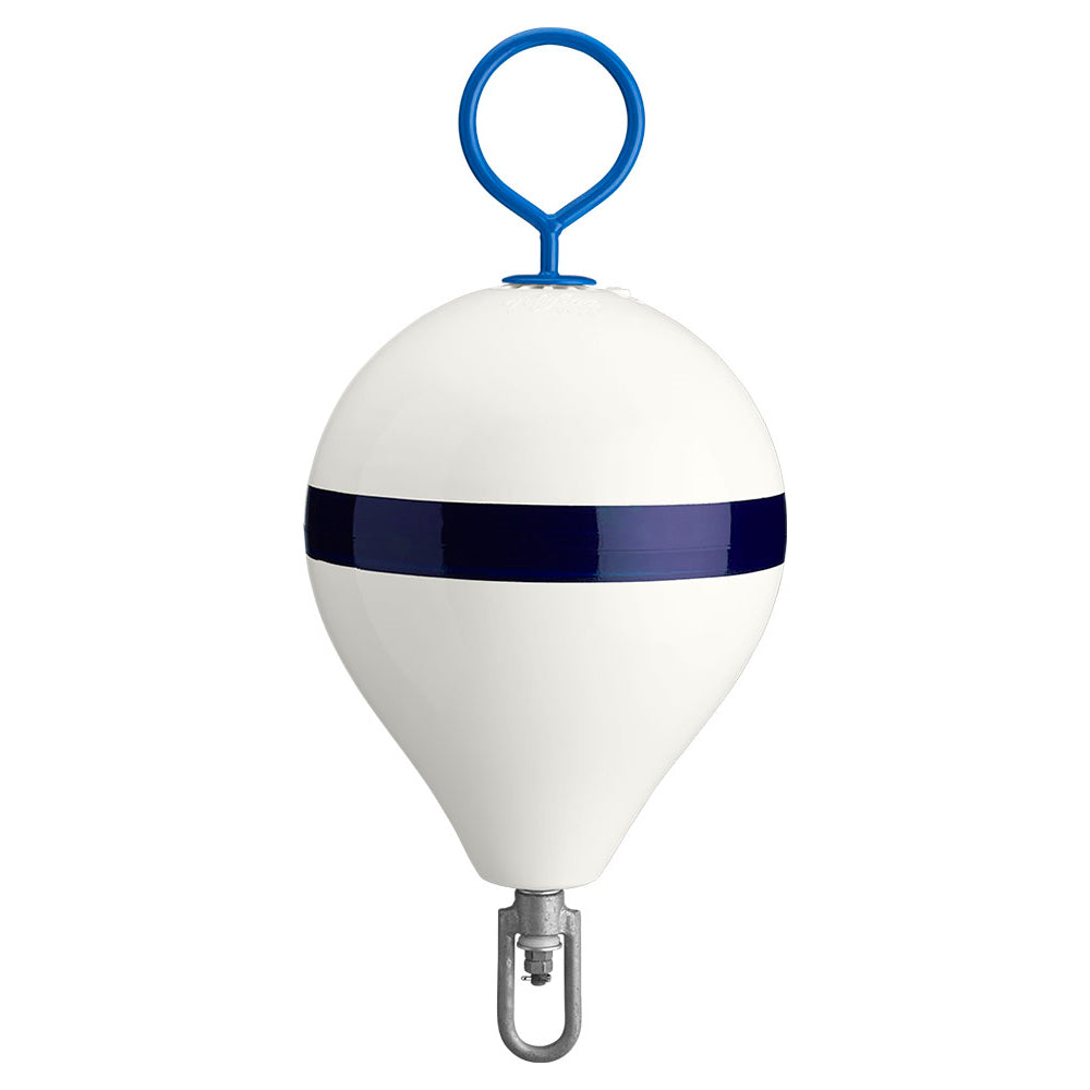 Polyform Mooring Buoy w/Iron 13.5" Diameter - White Blue Stripe [CM-2 WH-STR] - Mealey Marine