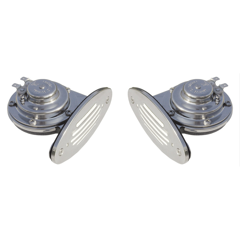Schmitt  Ongaro Mini SS Dual Drop-In Horn w/SS Grills High  Low Pitch [10055] - Mealey Marine