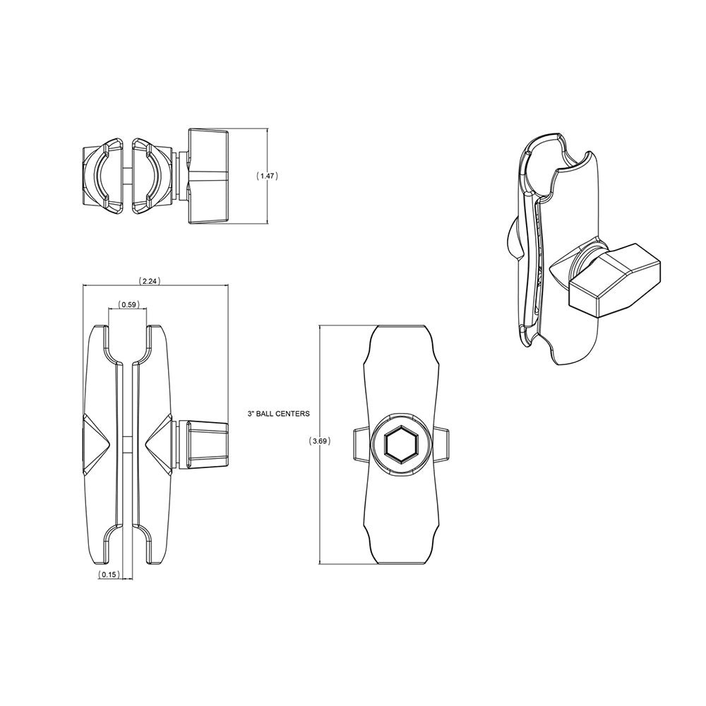RAM Mount Double Socket Arm f/1" Ball [RAM-B-201U] - Mealey Marine