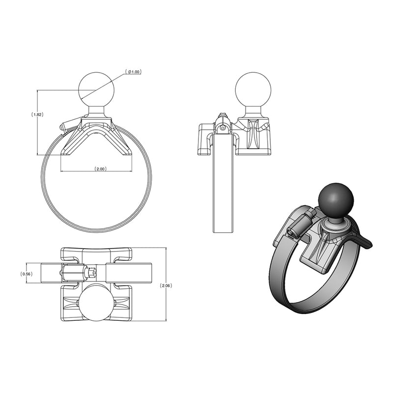 RAM Mount V-Base Rail Yoke Clamp Mount [RAM-B-108BU] - Mealey Marine