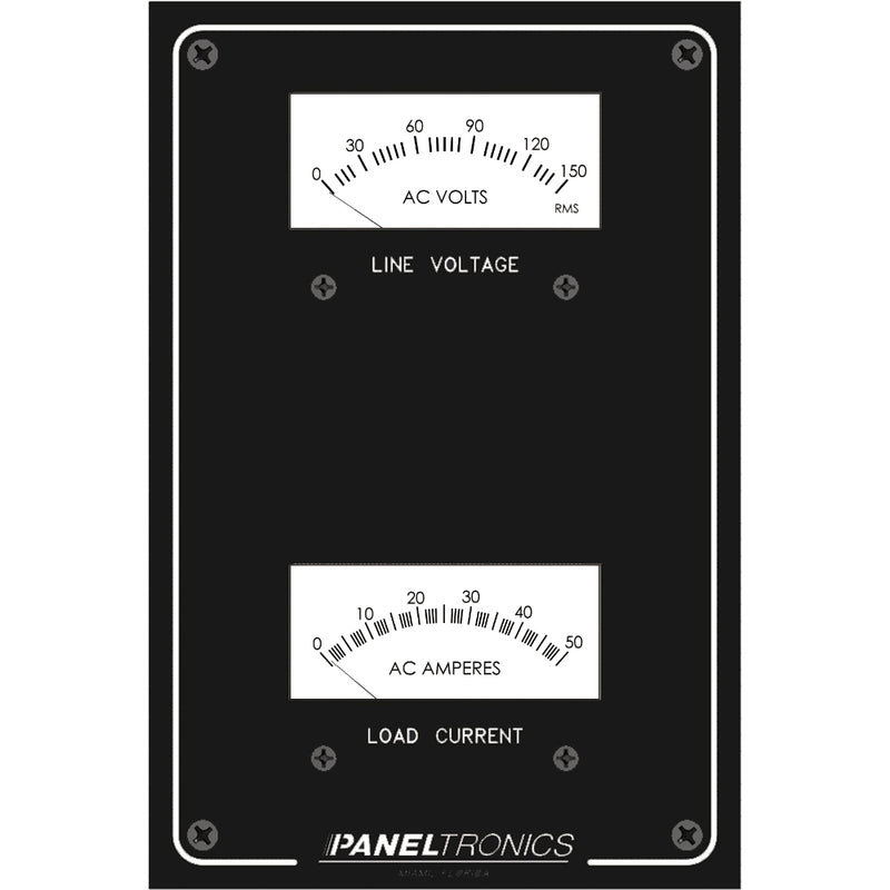 Paneltronics Standard Panel AC Meter - 0-150 AC Voltmeter & 0-50Amp Ammeter [9982304B] - Mealey Marine