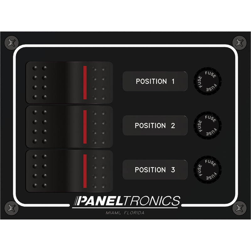 Paneltronics Waterproof Panel - DC 3-Position Illuminated Rocker Switch & Fuse [9960014B] - Mealey Marine