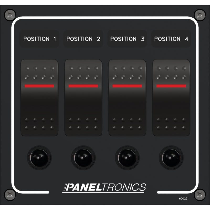 Paneltronics Waterproof Panel - DC 4-Position Illuminated Rocker Switch & Circuit Breaker [9960022B] - Mealey Marine