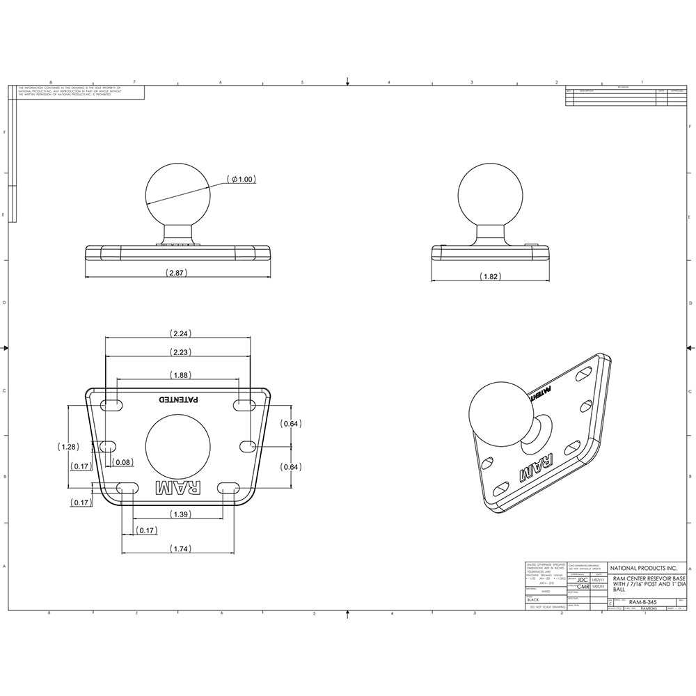 RAM Mount Motorcycle Brake/Clutch Cover w/1" Ball [RAM-B-345U] - Mealey Marine