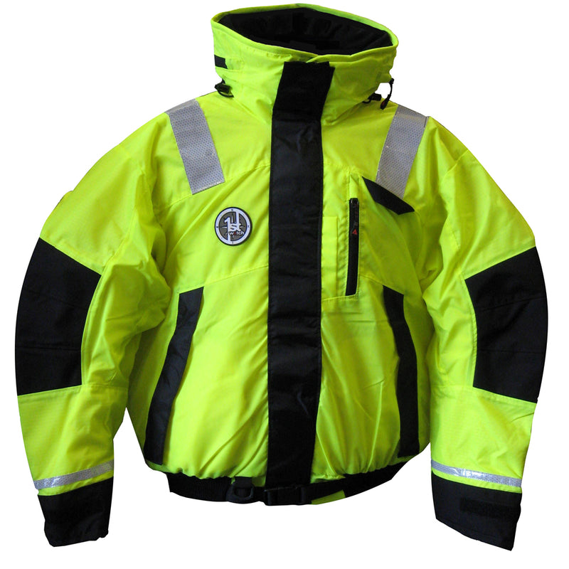 First Watch Hi-Vis Flotation Bomber Jacket - Hi-Vis Yellow/Black - XX-Large [AB-1100-HV-XXL] - Mealey Marine