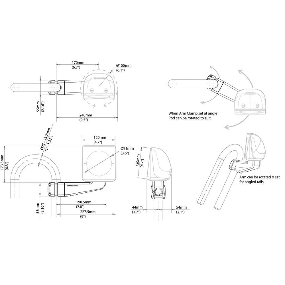 Scanstrut Scanpod Single Instrument Pod -Precut- Arm Mounted - Fits 1" - 1.3" Rails [SPR-1I-AM] - Mealey Marine