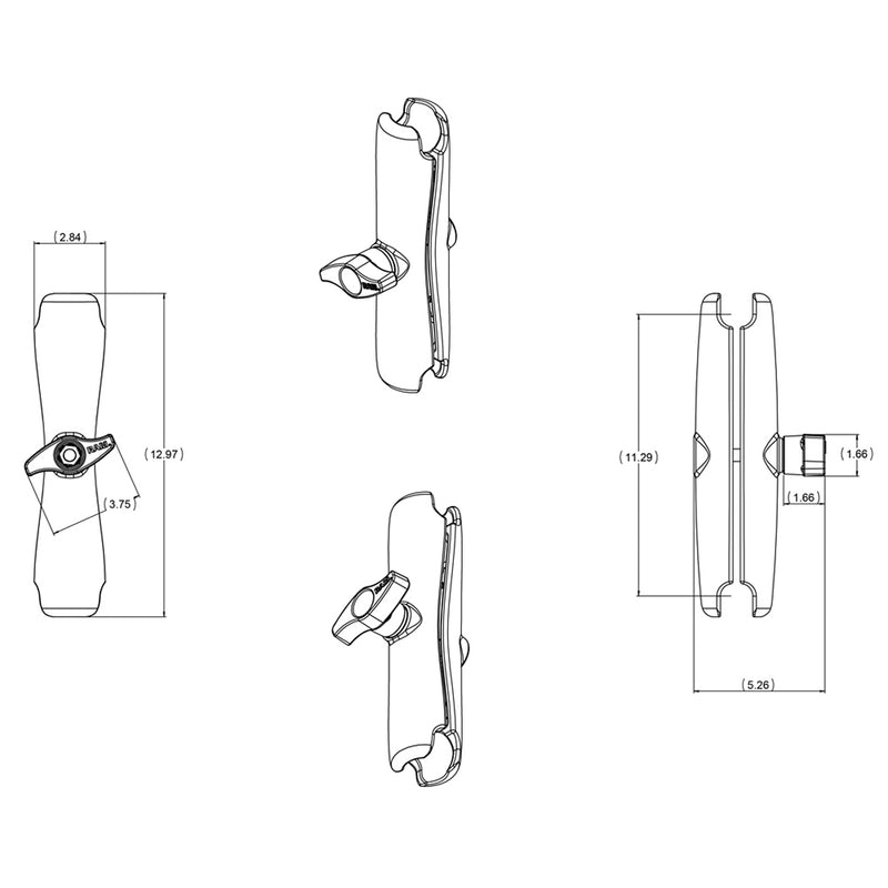 RAM Mount Long Double Socket Arm f/2.25" Ball Bases [RAM-D-201U-E] - Mealey Marine