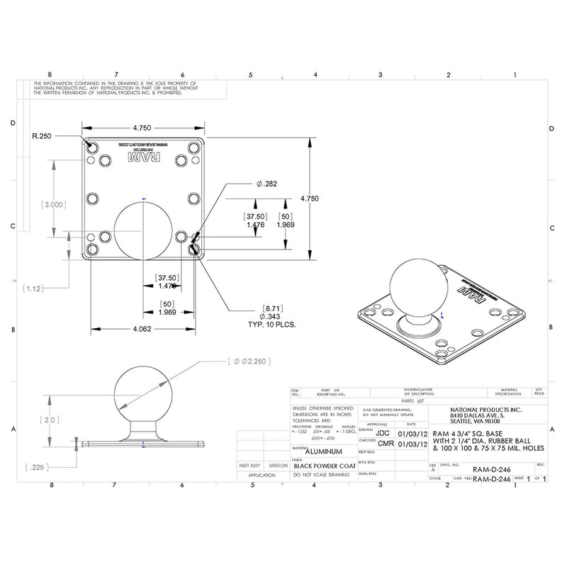 RAM Mount 100x100mm VESA Plate w/2.25" Ball [RAM-D-246U] - Mealey Marine