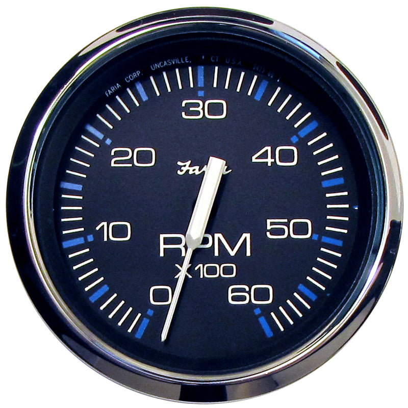 Faria Chesapeake Black SS 4" Tachometer - 6,000 RPM (Gas - Inboard & I/O) [33710] - Mealey Marine