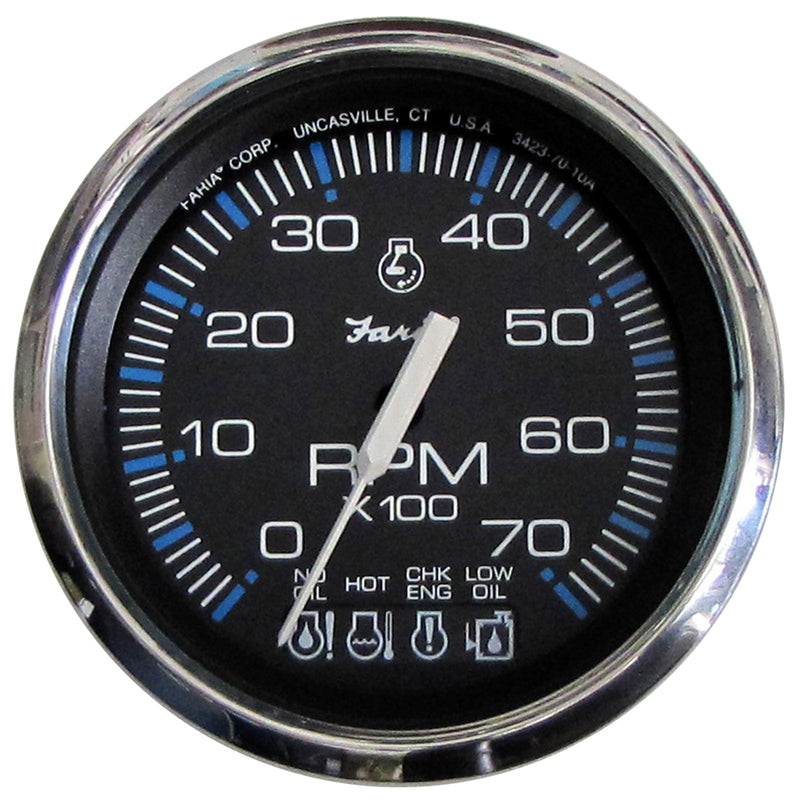 Faria Chesapeake Black SS 4" Tachometer w/Systemcheck Indicator - 7,000 RPM (Gas - Johnson / Evinrude Outboard) [33750] - Mealey Marine