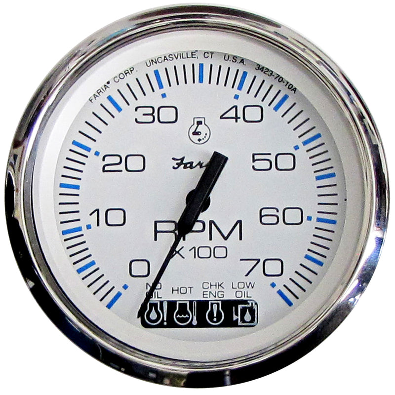 Faria Chesapeake White SS 4" Tachometer w/Systemcheck Indicator - 7,000 RPM (Gas - Johnson/Evinrude Outboard) [33850] - Mealey Marine