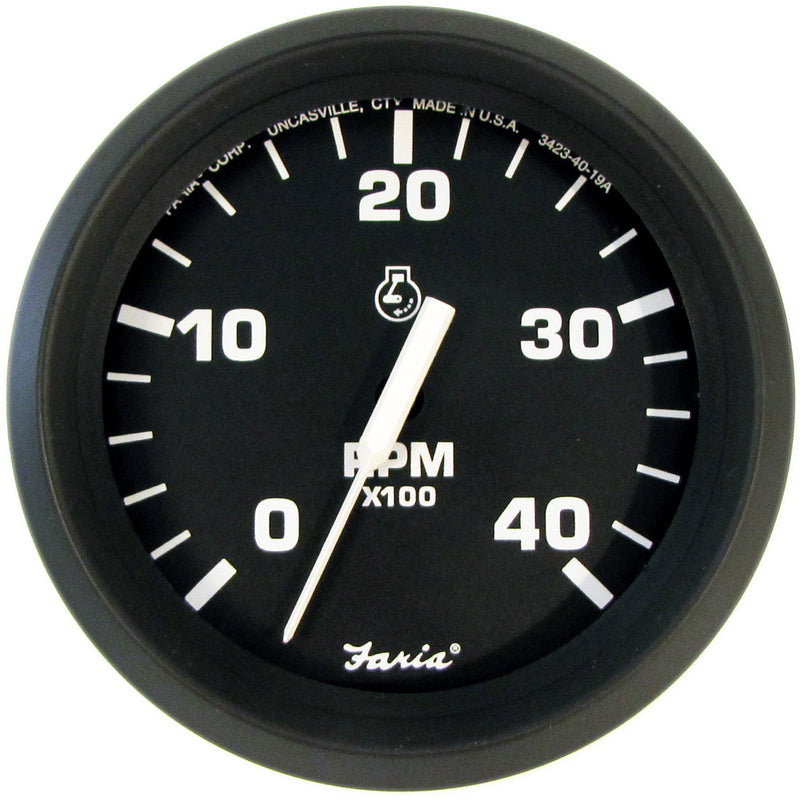 Faria Euro Black 4" Tachometer - 4,000 RPM (Diesel - Mechanical Takeoff & Var Ratio Alt) [32842] - Mealey Marine