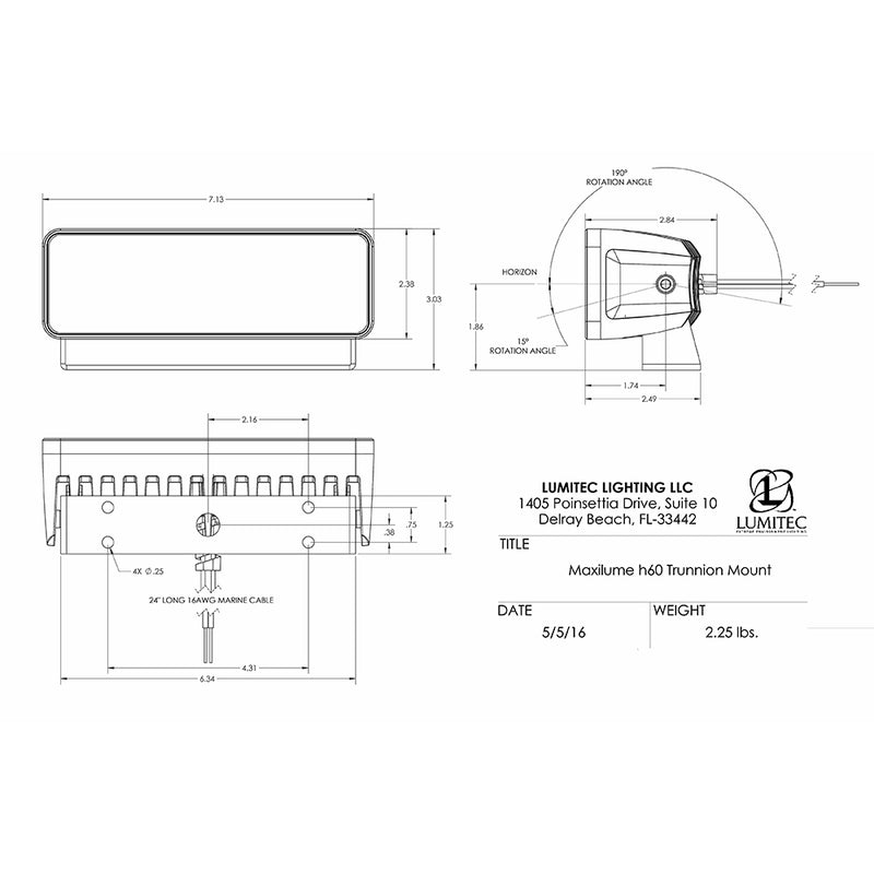 Lumitec Maxillume h60 - Trunnion Mount Flood Light - White Dimming - White Housing [101334] - Mealey Marine