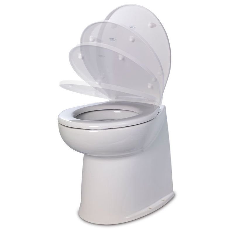 Jabsco 17" Deluxe Flush Fresh Water Electric Toilet w/Soft Close Lid - 12V [58040-3012] - Mealey Marine
