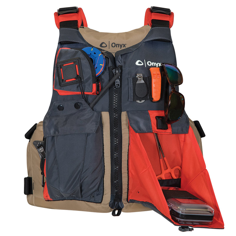 Onyx Kayak Fishing Vest - Adult Universal - Tan/Grey [121700-706-004-17] - Mealey Marine