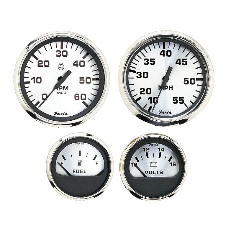 Faria Spun Silver Box Set of 4 Gauges f/Outboard Engines - Speedometer, Tach, Voltmeter  Fuel Level [KTF0182] - Mealey Marine