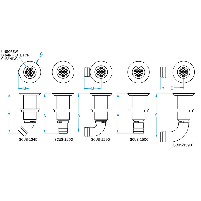 GROCO 1-1/4" Hose Barb Stainless Straight Deck Drain [SCUS-1250] - Mealey Marine