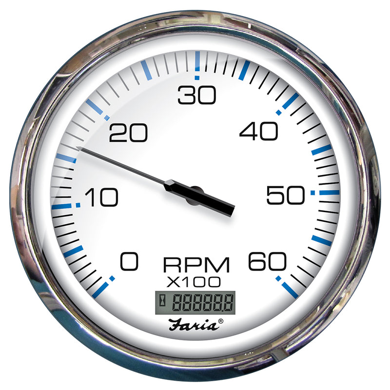Faria 5" Tachometer w/Digital Hourmeter (6000 RPM) Gas (Inboard) Chesapeake White w/Stainless Steel Bezel [33863] - Mealey Marine