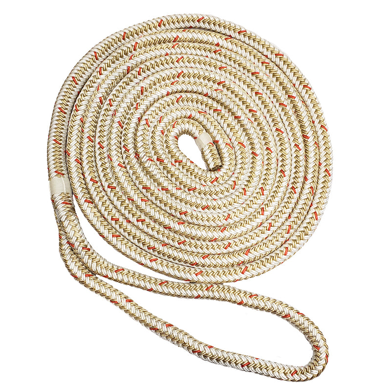 New England Ropes 5/8" x 50 Nylon Double Braid Dock Line - White/Gold w/Tracer [C5059-20-00050] - Mealey Marine
