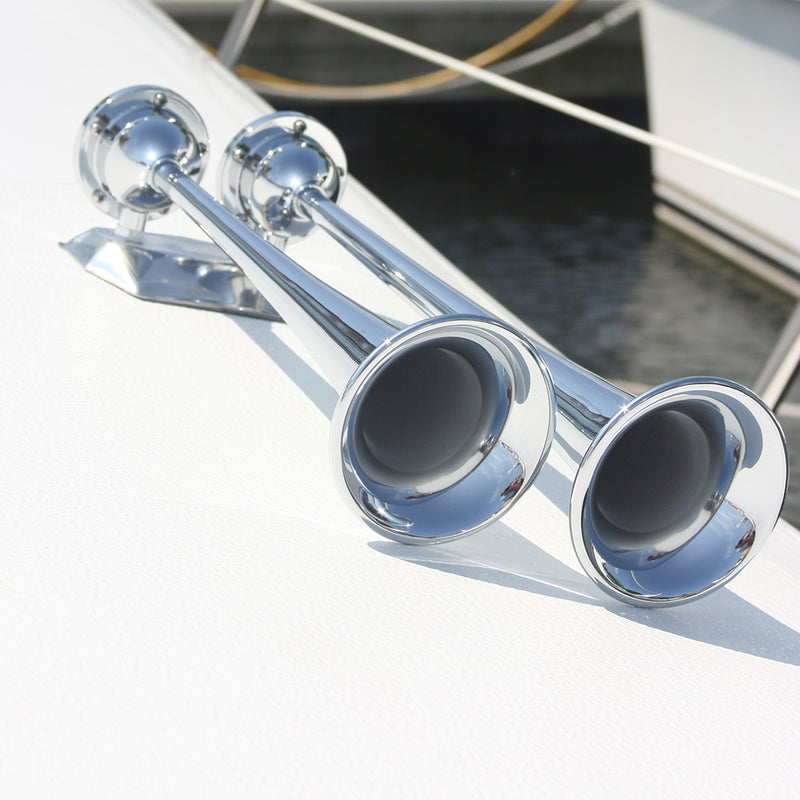 Marinco 24V Chrome Plated Dual Trumpet Air Horn [10624] - Mealey Marine