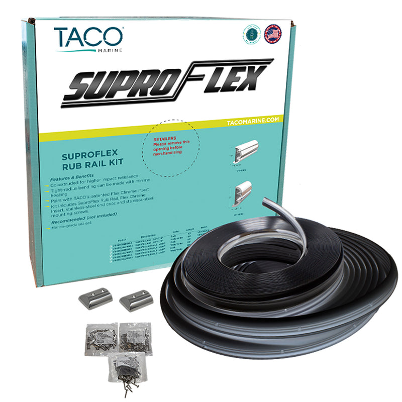 TACO SuproFlex Rub Rail Kit - Black w/Flex Chrome Insert - 1.6"H x .78"W x 60L [V11-9960BBK60-2] - Mealey Marine