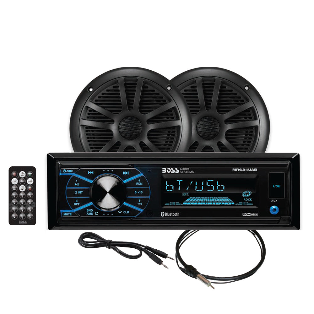 Boss Audio MCBK634B.6 Package w/MR634UAB, 2-MR6B Speakers  MRANT10 Antenna - Black [MCBK634B.6] - Mealey Marine
