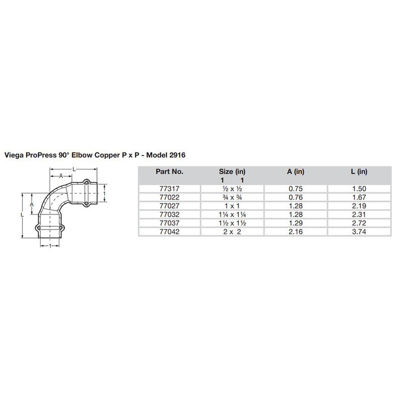 Viega ProPress 1/2" - 90 Copper Elbow - Double Press Connection - Smart Connect Technology [77317] - Mealey Marine