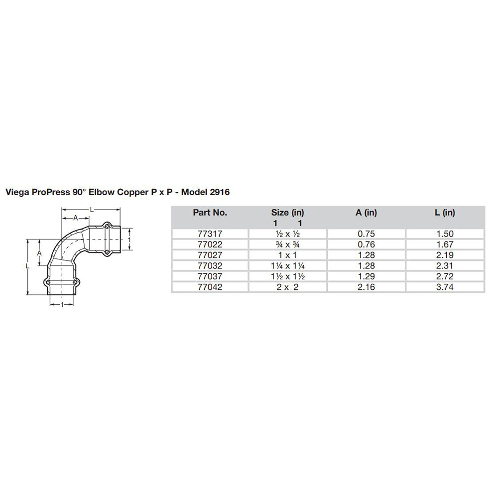 Viega ProPress 1-1/2" - 90 Copper Elbow - Double Press Connection - Smart Connect Technology [77037] - Mealey Marine