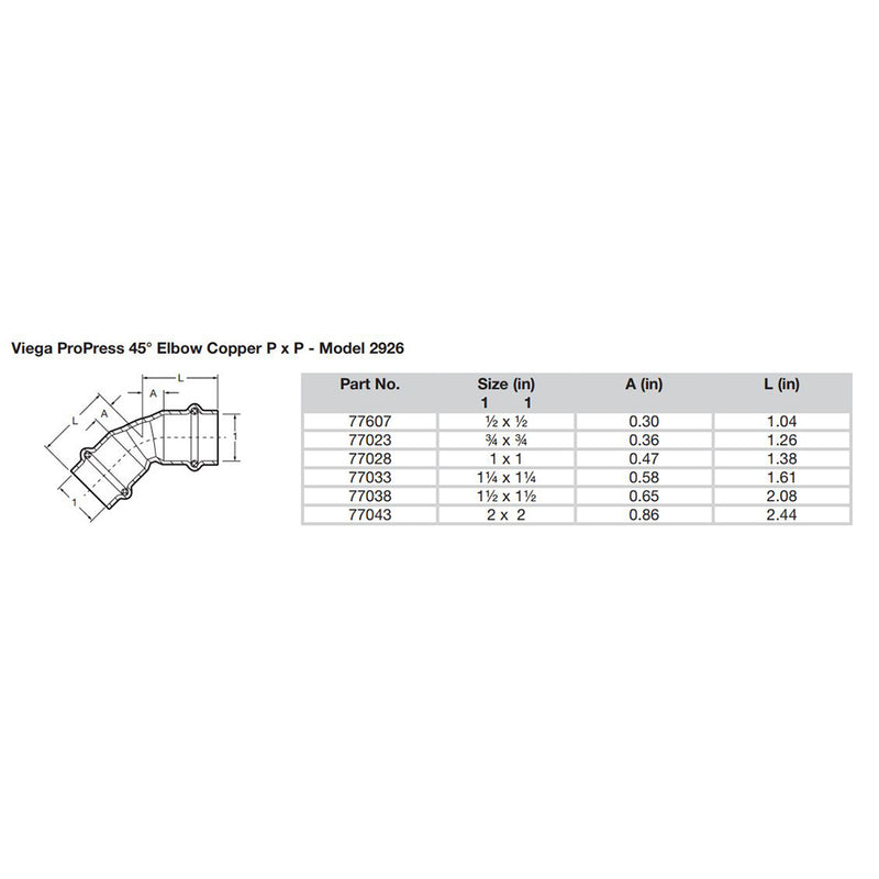 Viega ProPress 3/4" - 45 Copper Elbow - Double Press Connection - Smart Connect Technology [77023] - Mealey Marine