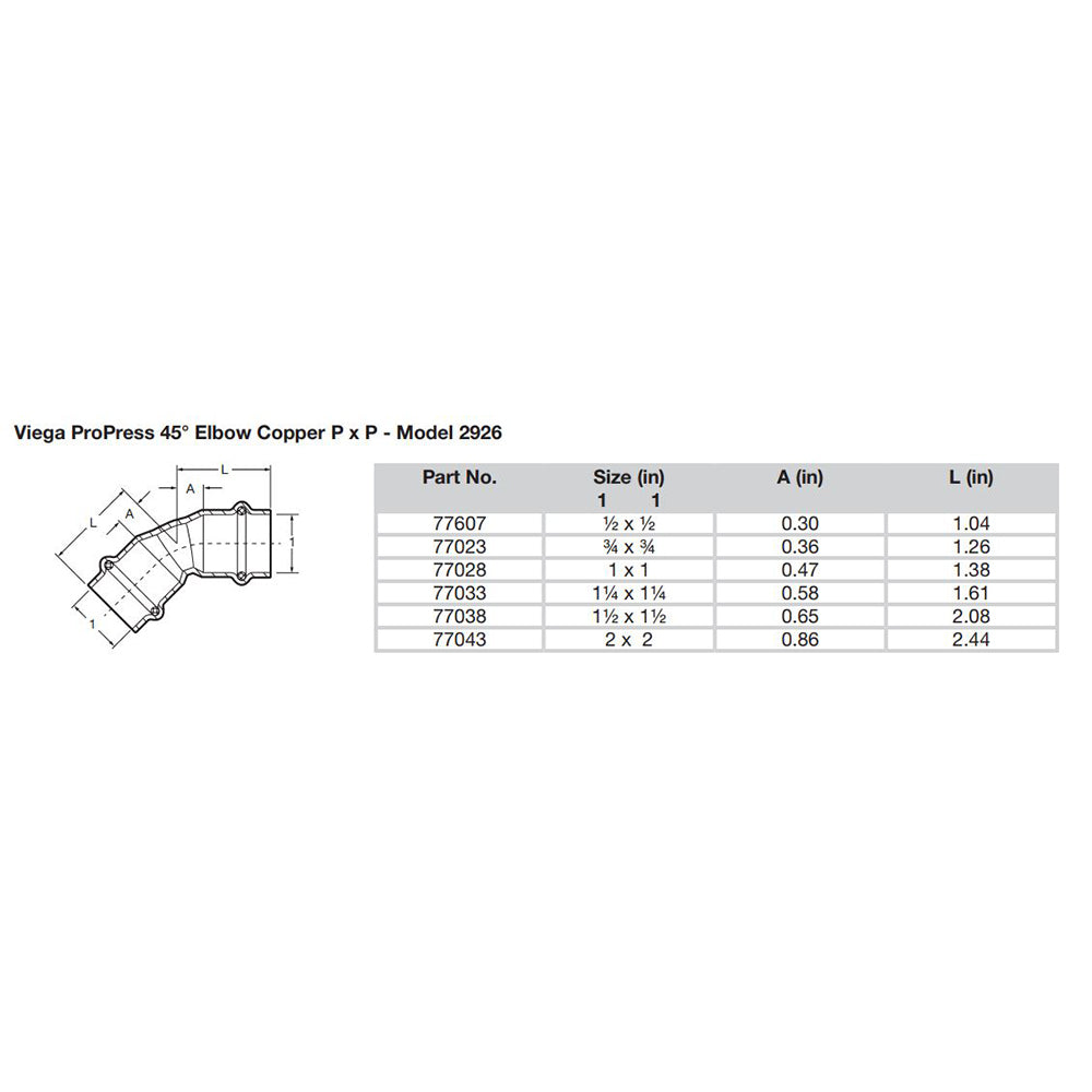 Viega ProPress 1" - 45 Copper Elbow - Double Press Connection - Smart Connect Technology [77028] - Mealey Marine