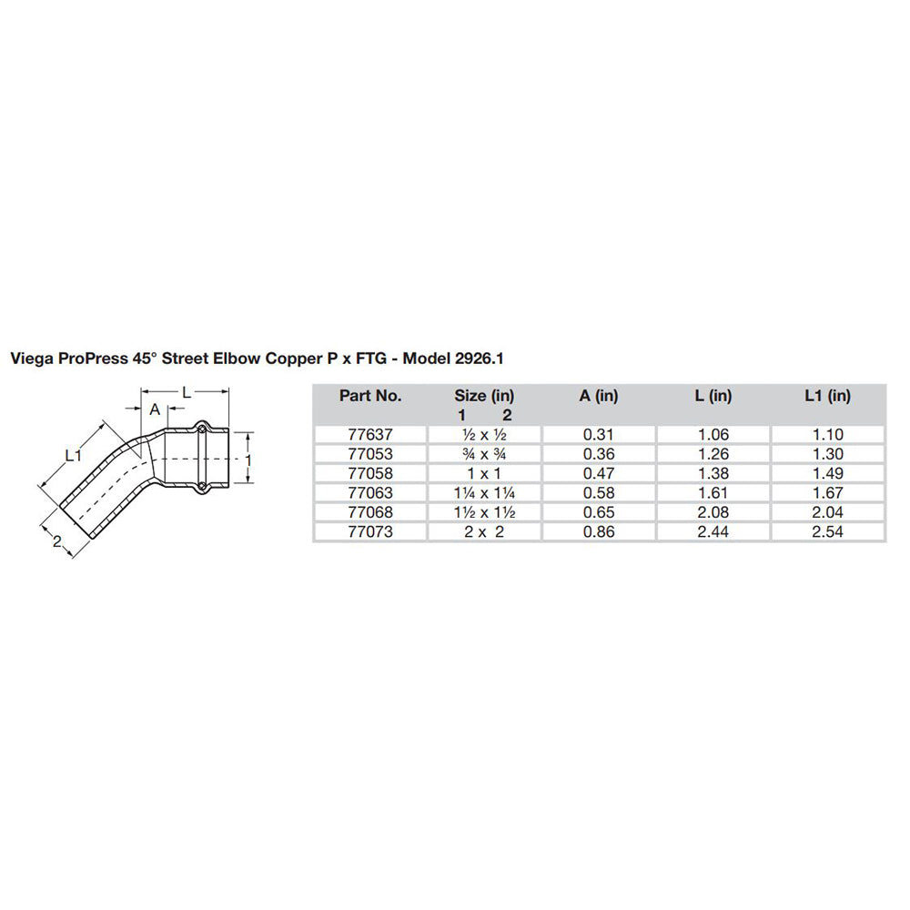 Viega ProPress 1-1/2" - 45 Copper Elbow - Street/Press Connection - Smart Connect Technology [77068] - Mealey Marine