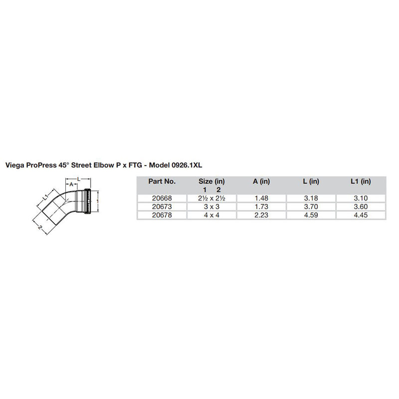 Viega ProPress - 2-1/2" - 45 Copper Elbow - Street/Press Connection - Smart Connect Technology [20668] - Mealey Marine