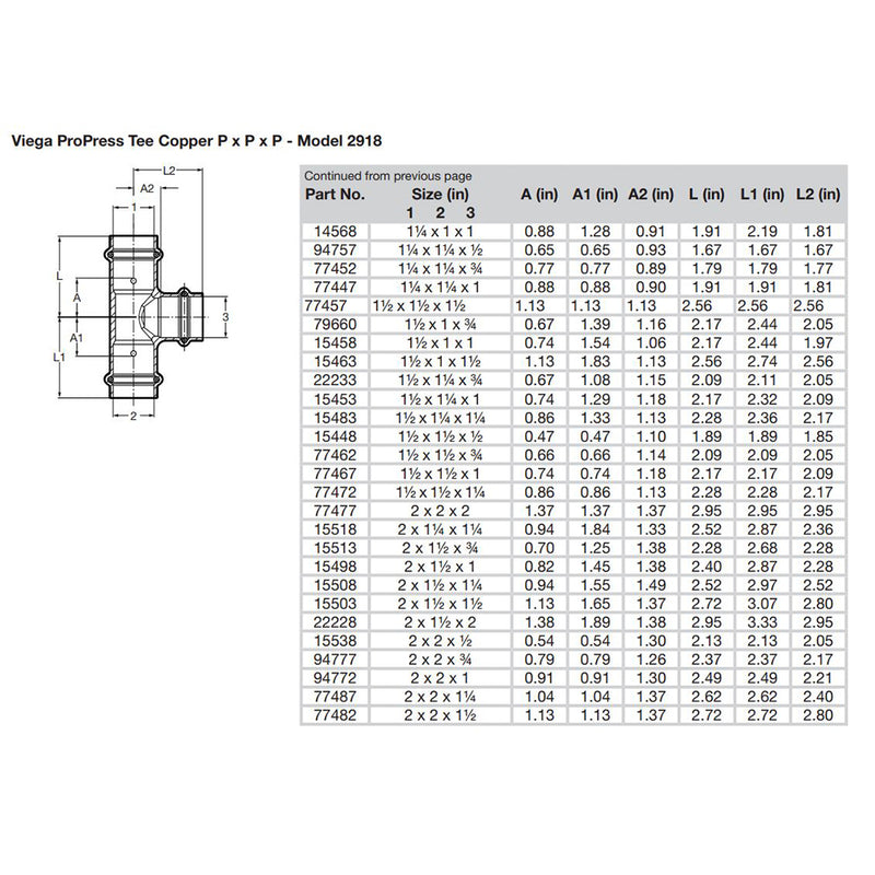 Viega ProPress 1-1/2" Copper Tee - Triple Press Connection - Smart Connect Technology [77457] - Mealey Marine