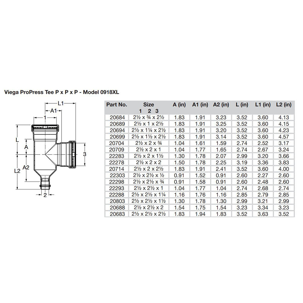 Viega ProPress 2-1/2" Copper Tee - Triple Press Connection - Smart Connect Technology [20683] - Mealey Marine