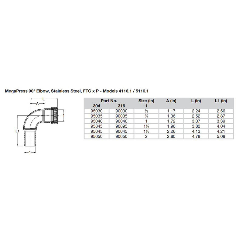 Viega MegaPress 3/4" 90 Stainless Steel 304 Elbow Street - Press Connection - Smart Connect Technology [95035] - Mealey Marine