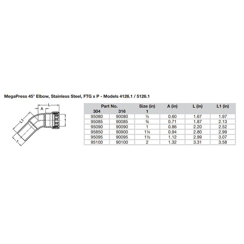 Viega MegaPress 1" 45 Stainless Steel 304 Elbow Street - Press Connection - Smart Connect Technology [95090] - Mealey Marine