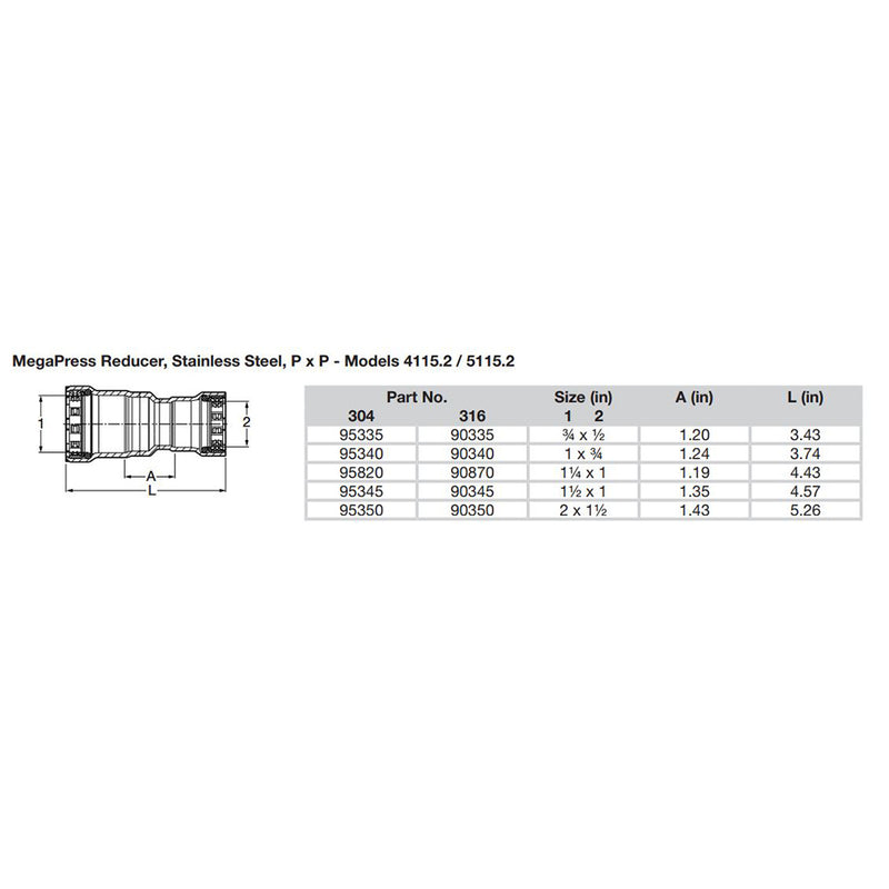 Viega MegaPress 3/4" x 1/2" Stainless Steel 304 Reducer - Double Press Connection - Smart Connect Technology [95335] - Mealey Marine