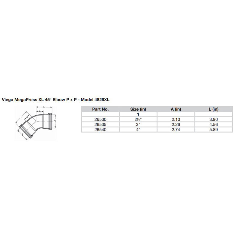 Viega MegaPress 4" 45 Carbon Steel Elbow w/FKM - Double Press Connection - Smart Connect Technology [26540] - Mealey Marine