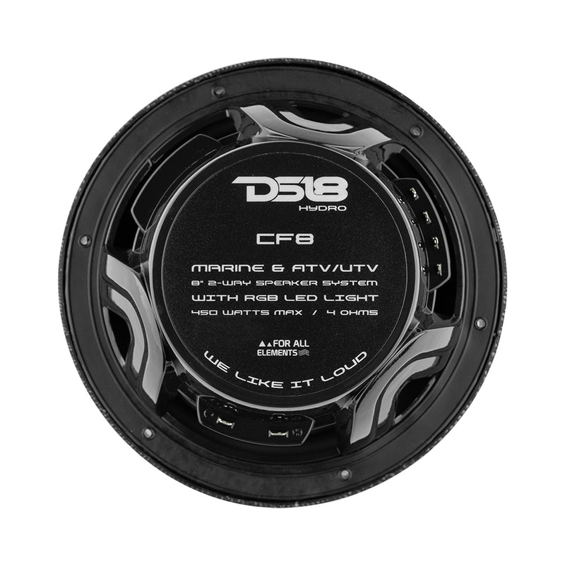 DS18 HYDRO 8" 2-Way Marine Speakers w/RGB LED Lights 450W - Black Carbon Fiber [CF-8]