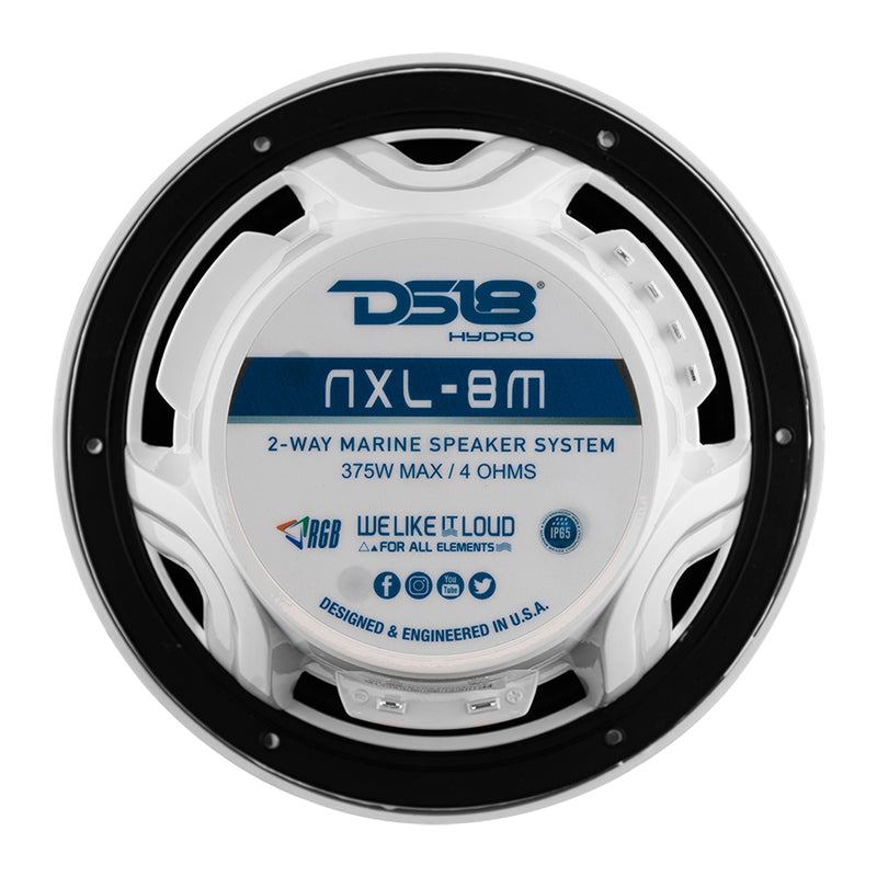 DS18 New Edition HYDRO 8" 2-Way Marine Speakers w/RGB LED Lighting 375W - White [NXL-8M/WH]