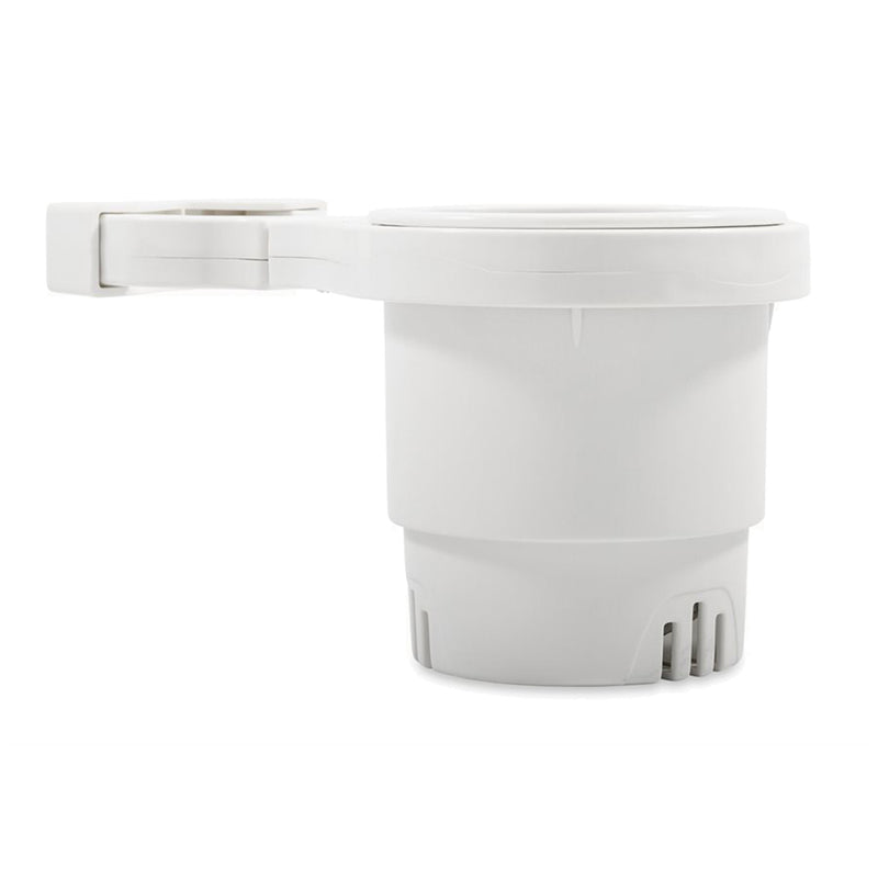 Camco Clamp-On Rail Mounted Cup Holder - Small for Up to 1-1/4" Rail - White [53086] - Mealey Marine